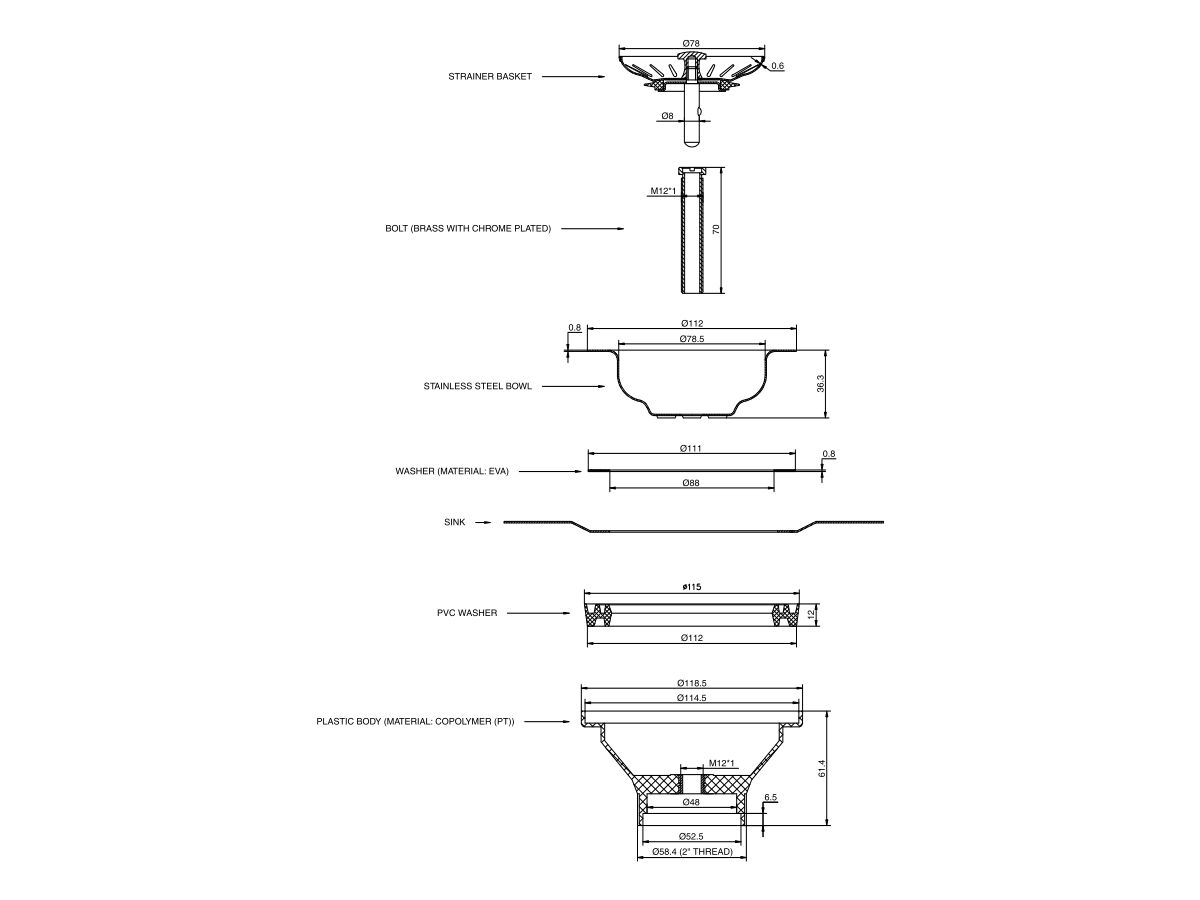 Reece Memo Basket Plug & Waste 90mm X 50mm (Suits All Sinks) Brass