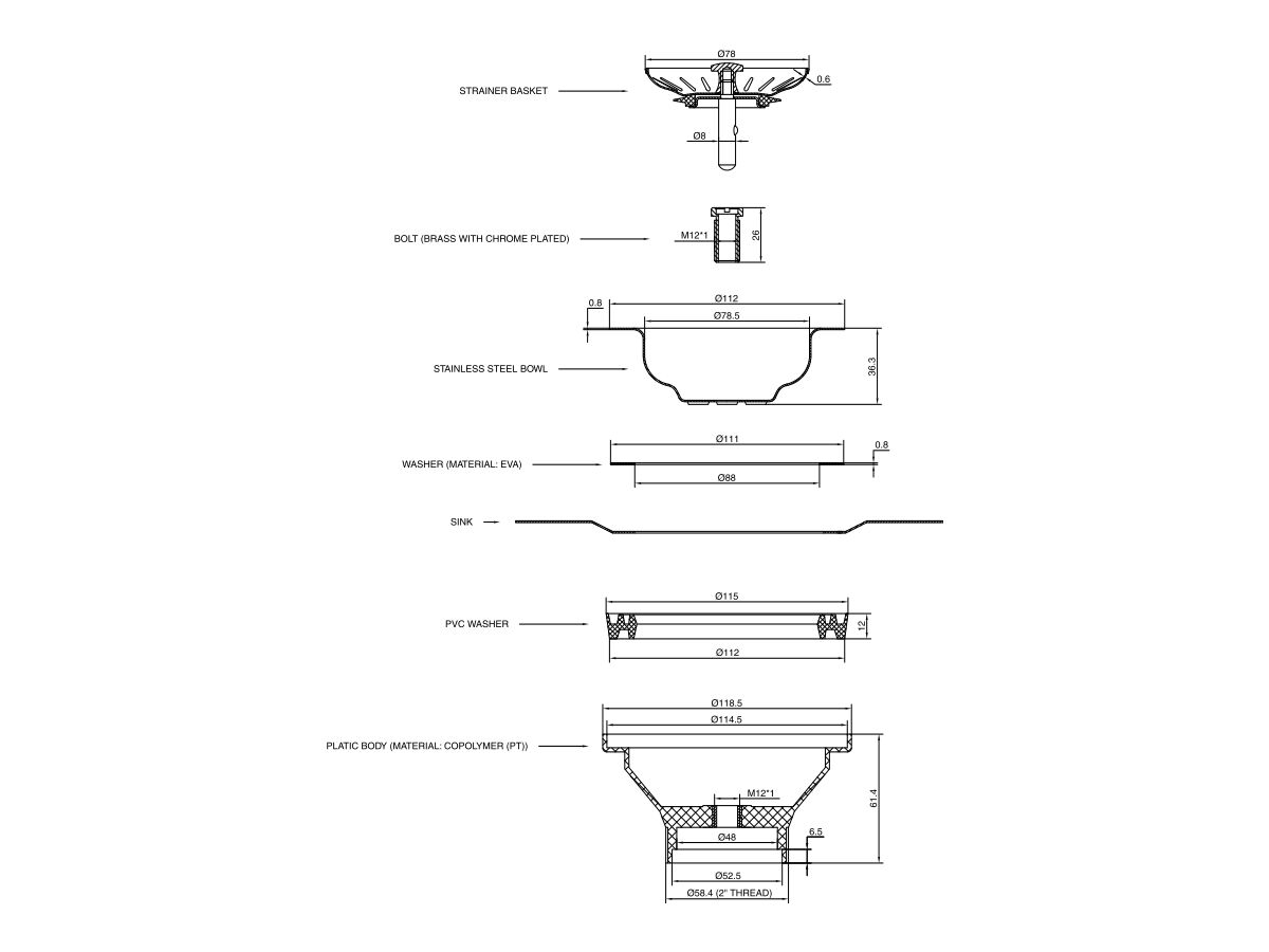 Reece Memo Basket Plug & Waste 90mm X 50mm (Suits Stainless Steel Sinks) Bronze