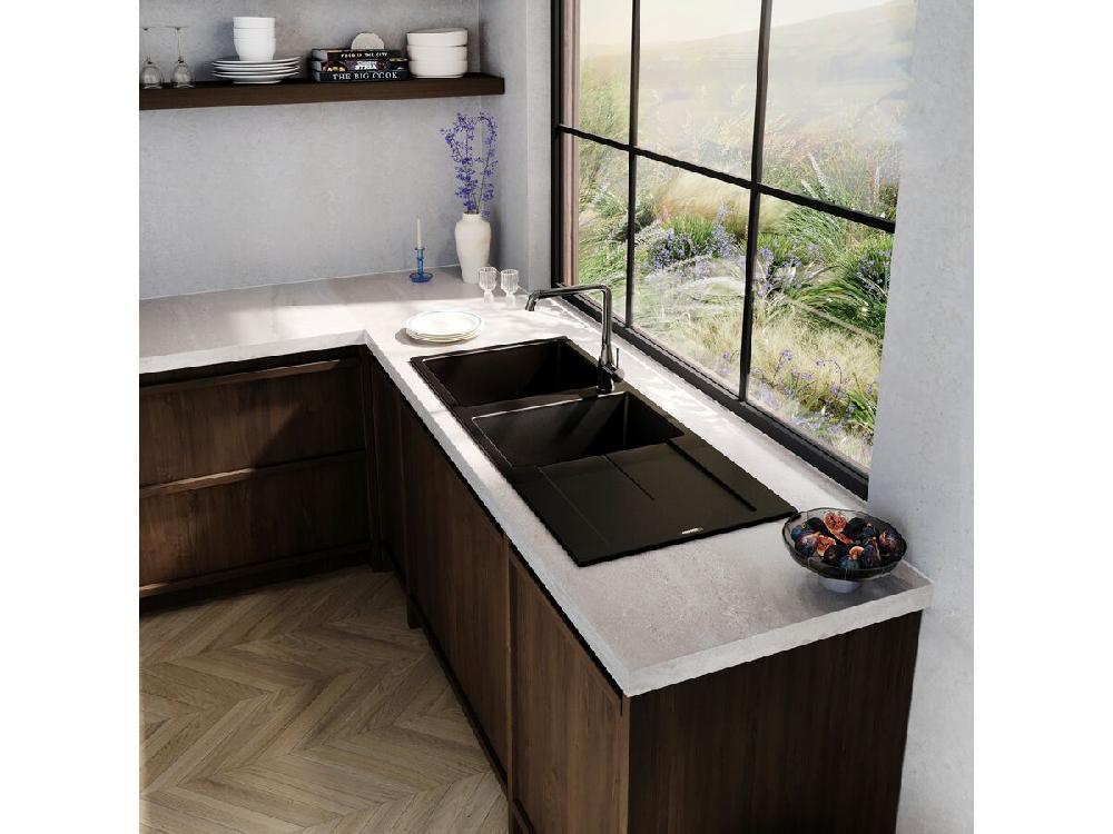 Reece Memo Freya 1 3/4 Sink 1 Taphole Left Hand Bowl With Drainer Granite Black