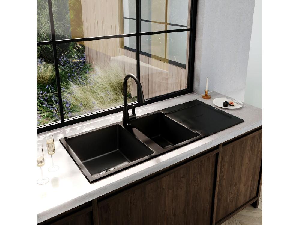 Reece Memo Freya 1 3/4 Sink 1 Taphole Left Hand Bowl With Drainer Granite Black