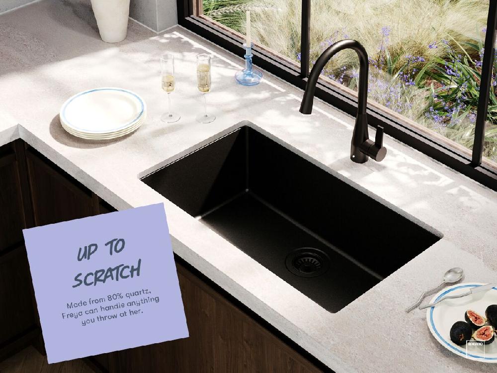Reece Memo Freya 1 3/4 Sink 1 Taphole Left Hand Bowl With Drainer Granite Black