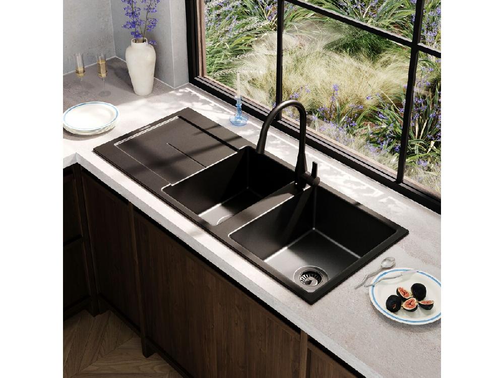 Reece Memo Freya 1 3/4 Sink 1 Taphole Right Hand Bowl With Drainer Granite Black