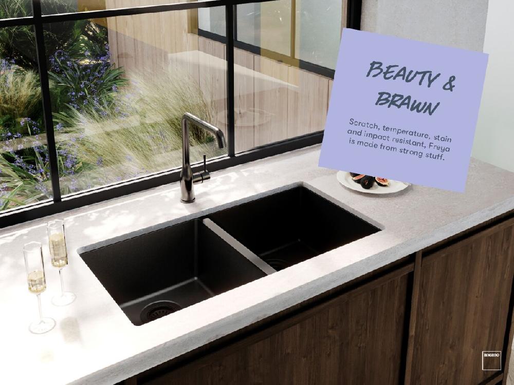 Reece Memo Freya 1 3/4 Sink 1 Taphole Right Hand Bowl With Drainer Granite Black