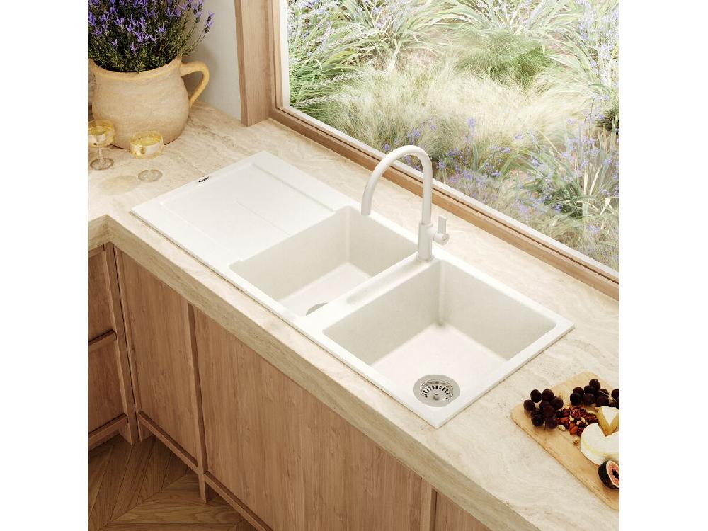 Reece Memo Freya 1 3/4 Sink 1 Taphole Right Hand Bowl With Drainer Granite White