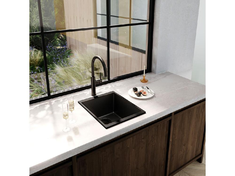 Reece Memo Freya Compact Single Bowl Sink No Taphole Granite Black