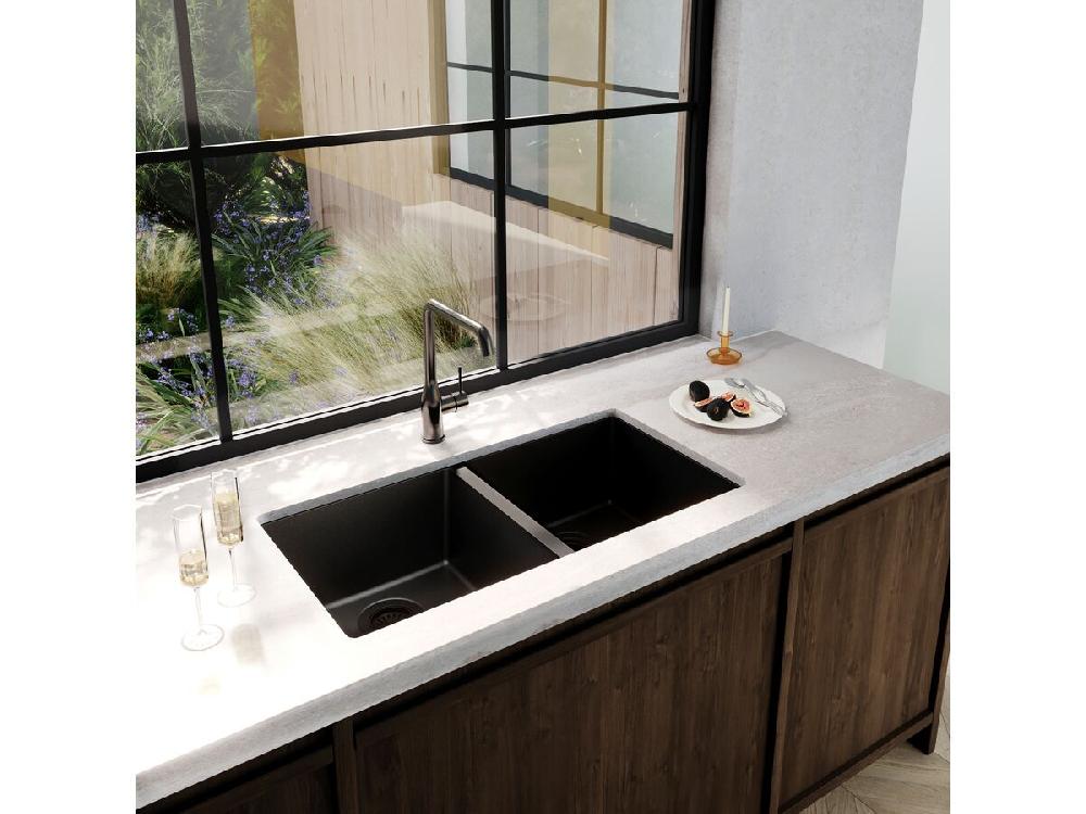 Reece Memo Freya Double Bowl Sink No Taphole Granite Black