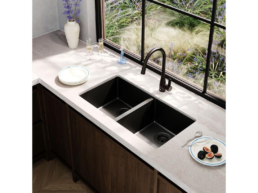 Reece Memo Freya Double Bowl Sink No Taphole Granite Black