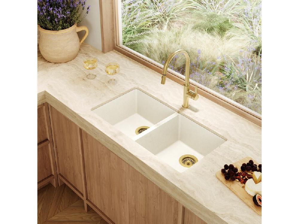 Reece Memo Freya Double Bowl Sink No Taphole Granite White