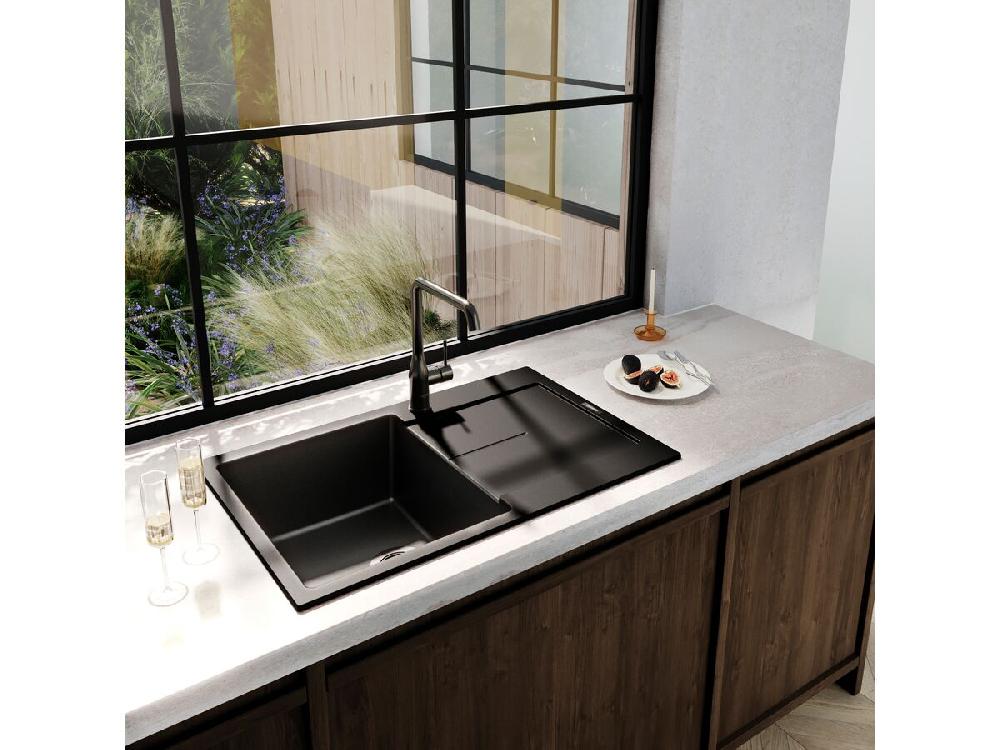Reece Memo Freya Single Bowl Sink 1 Taphole Left Hand Bowl With Drainer Granite Black
