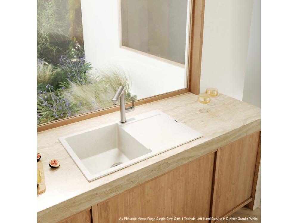 Reece Memo Freya Single Bowl Sink 1 Taphole Left Hand Bowl With Drainer Granite White