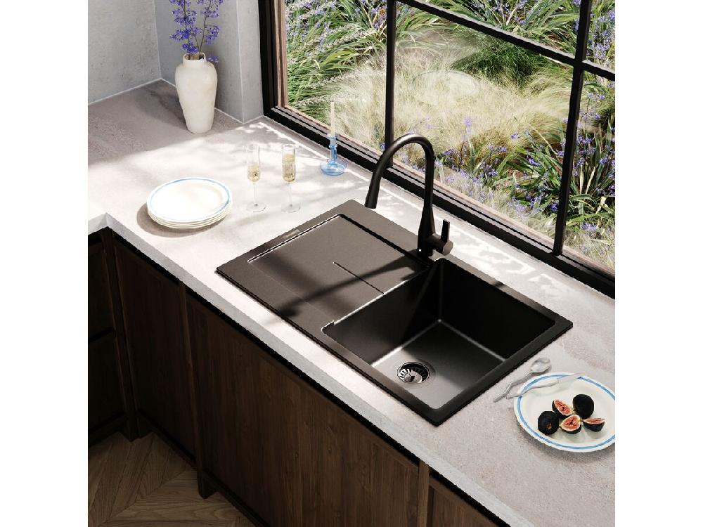 Reece Memo Freya Single Bowl Sink 1 Taphole Right Hand Bowl With Drainer Granite Black