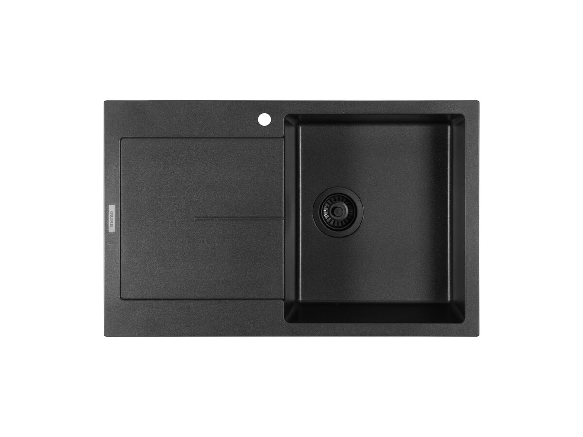 reece Memo Freya Single Bowl Sink 1 Taphole Right Hand Bowl with Drainer Granite Black