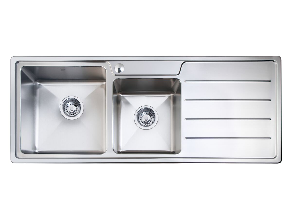 reece Memo Hugo 1 & 3/4 Bowl Sink 1 Taphole Left Hand Bowl with Drainer Stainless Steel V2