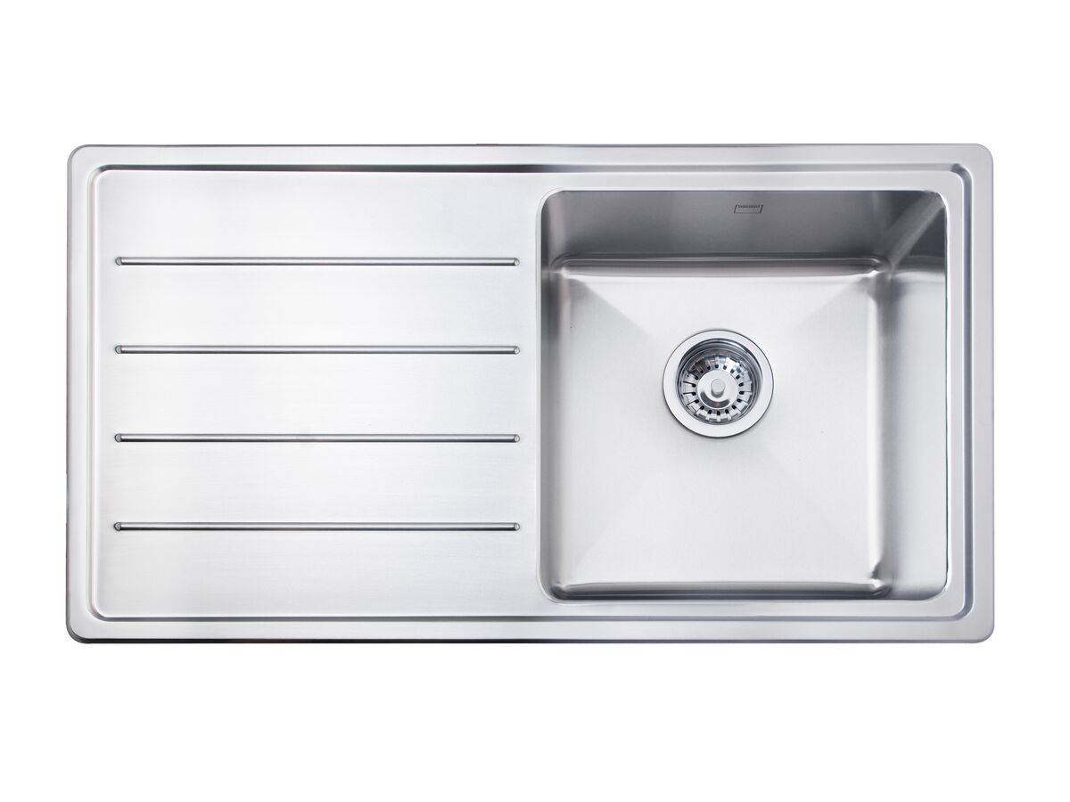 reece Memo Hugo Single Bowl Sink No Taphole Right Hand Bowl with Drainer Stainless Steel V2