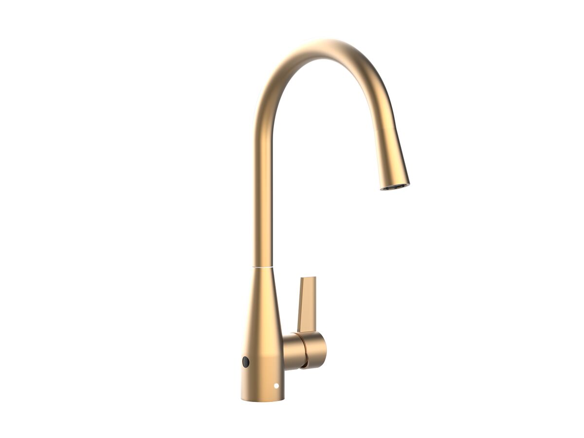 reece Memo Sia Sensor Gooseneck Sink Mixer Tap Dual Functions Right Hand Lever Brushed Brass (4 Star)