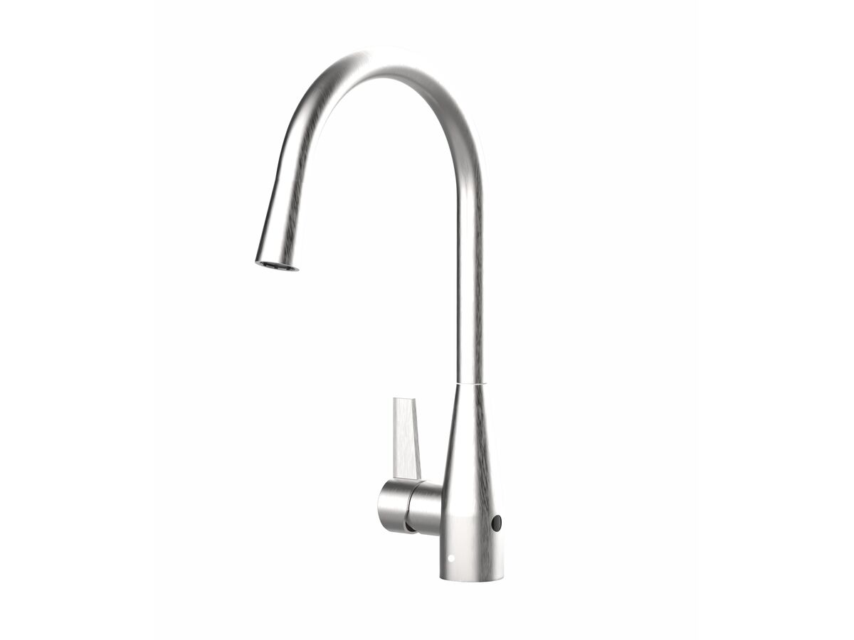 reece Memo Sia Sensor Gooseneck Sink Mixer Tap Dual Functions Left Hand Lever Brushed Chrome (4 Star)