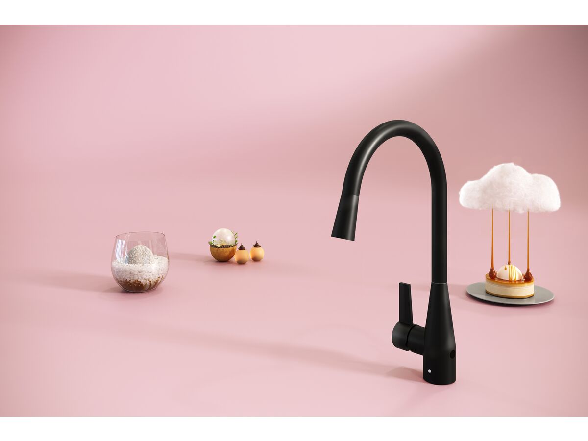 Reece Memo Sia Sensor Gooseneck Sink Mixer Tap Dual Functions Left Hand Lever Matte Black (4 Star)