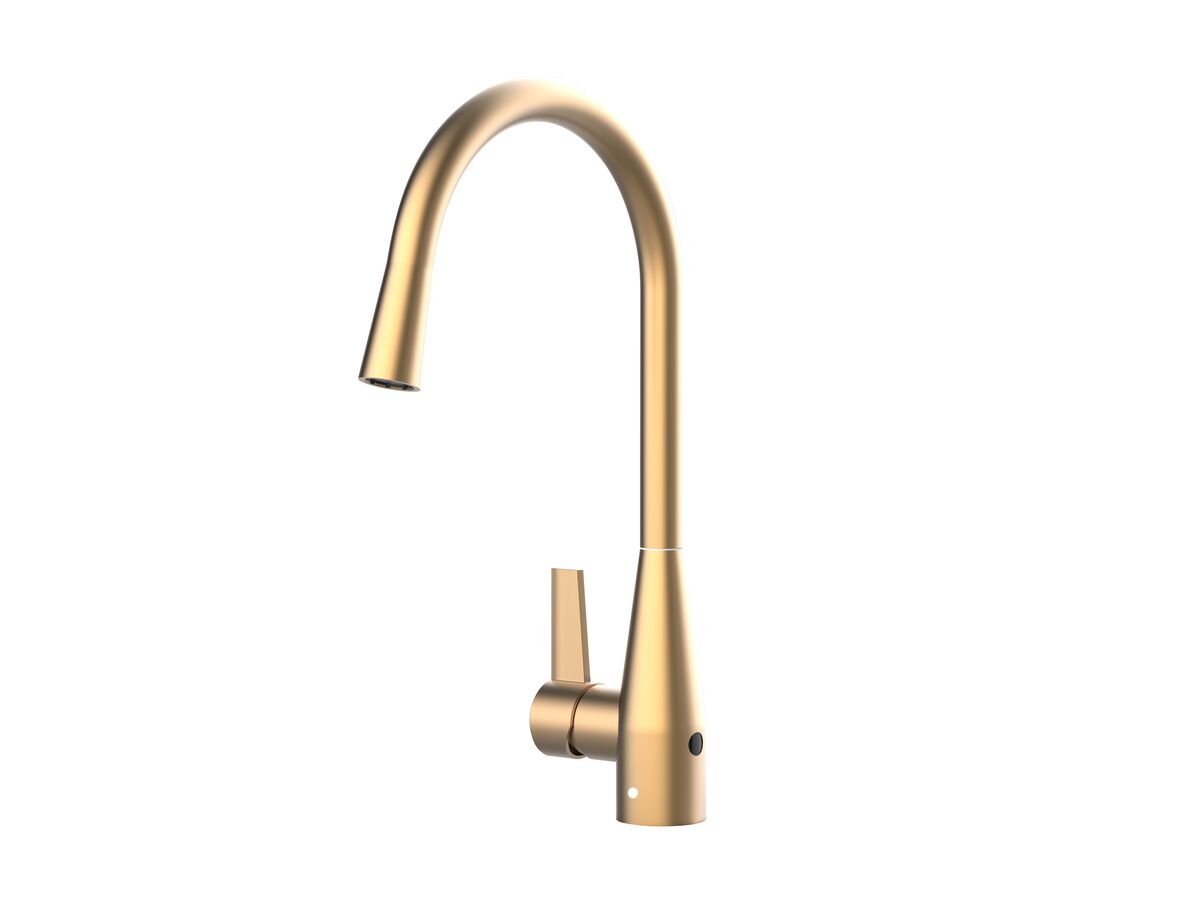 reece Memo Sia Sensor Gooseneck Sink Mixer Tap Dual Functions Left Hand Lever Brushed Brass (4 Star)