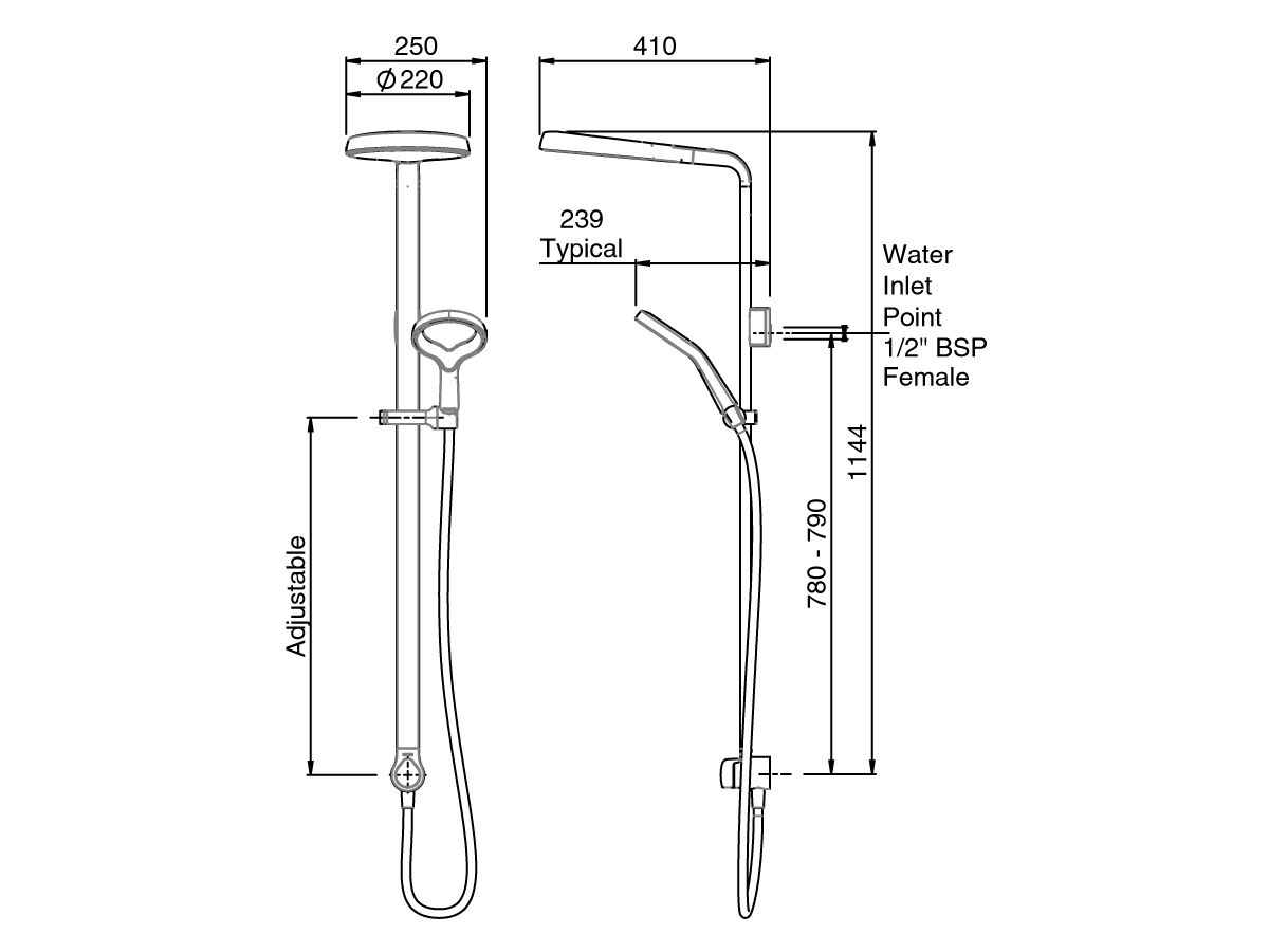 Reece Methven Aio Aurajet Twin Shower With Top Rail Water Inlet Matte Black (3 Star)