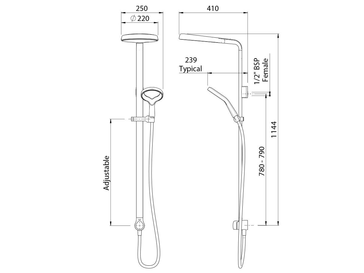 Reece Methven Aio Aurajet Twin Shower With Top Rail Water Inlet Chrome (3 Star)