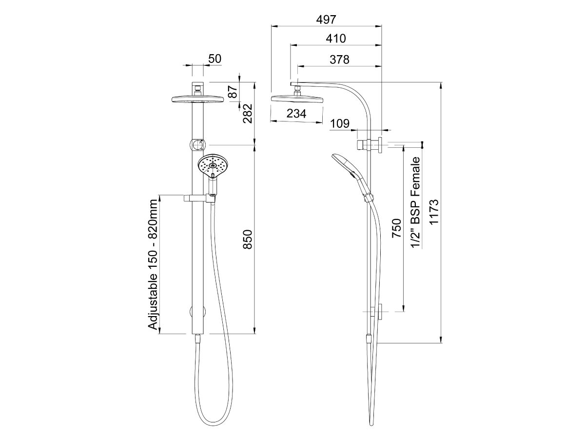 Reece Methven Escape MK3 Satinjet Twin Rail Shower With Top Rail Water Inlet Chrome (3 Star)