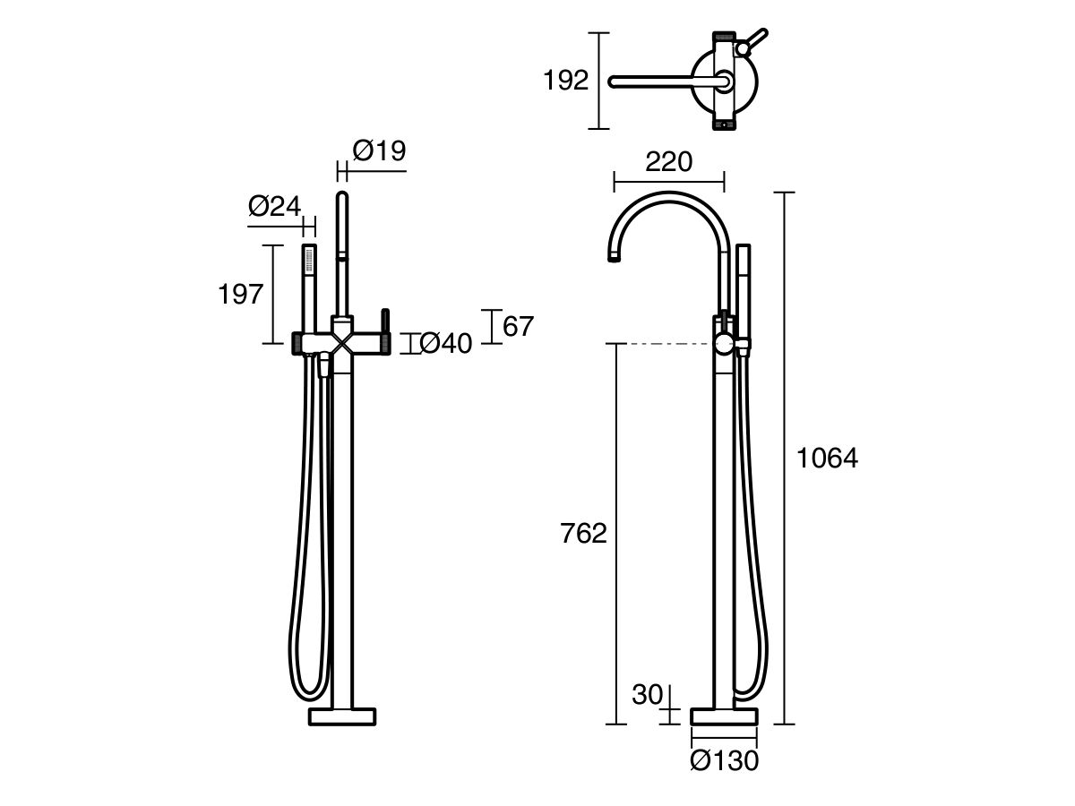 Reece Milli Etch Floor Mounted Bath Mixer With Handshower Chrome