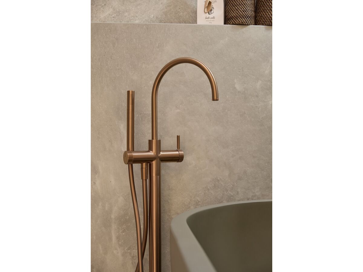 Reece Milli Etch Floor Mounted Bath Mixer With Handshower Brushed Bronze