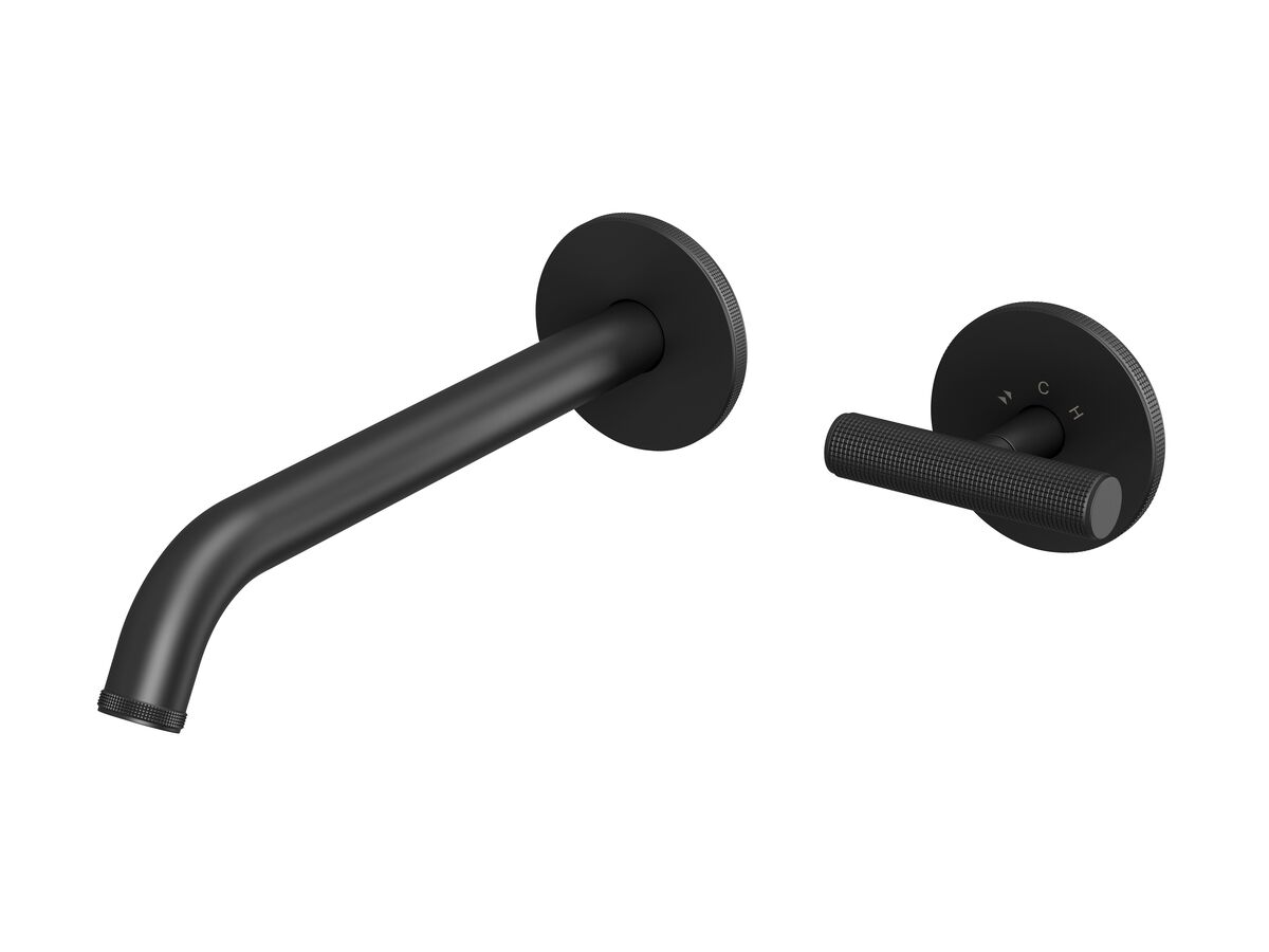 Reece Milli Etch Progressive Wall Basin / Bath Mixer Tap Set With Round Backplate Matte Black Lead Free