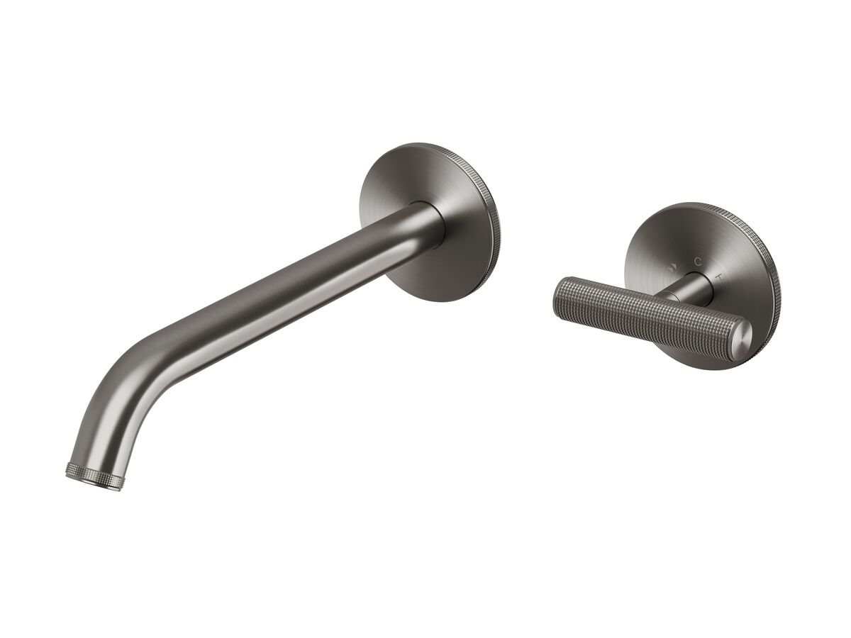 Reece Milli Etch Progressive Wall Basin / Bath Mixer Tap Set With Round Backplate Brushed Gunmetal Lead Free