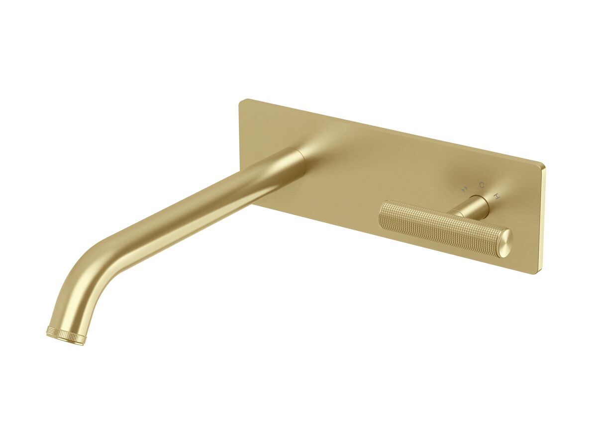 reece Milli Etch Progressive Wall Basin / Bath Mixer Tap Set with Square Backplate Brushed Gold Lead Free