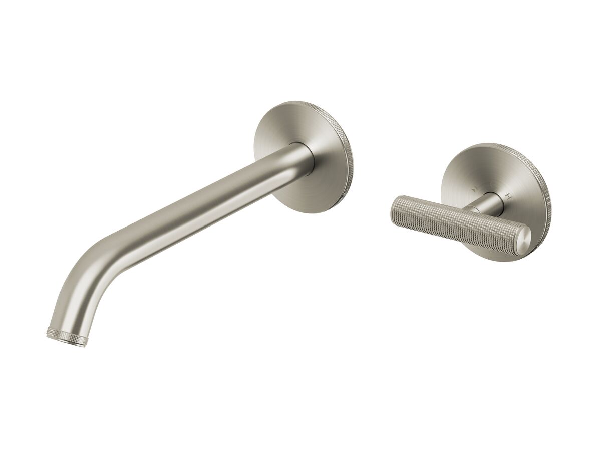 reece Milli Etch Progressive Wall Basin / Bath Mixer Tap Set with Round Backplate Brushed Nickel Lead Free