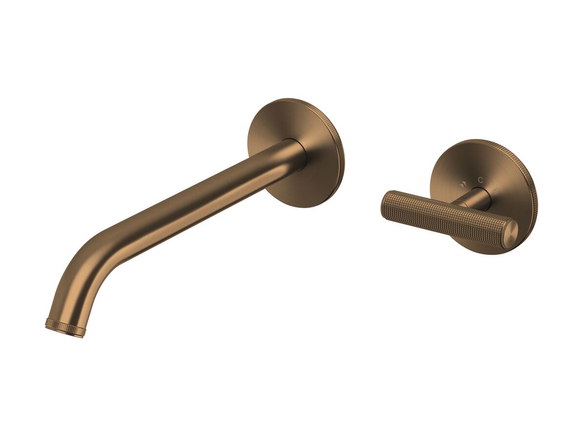 reece Milli Etch Progressive Wall Basin / Bath Mixer Tap Set with Round Backplate Brushed Bronze Lead Free
