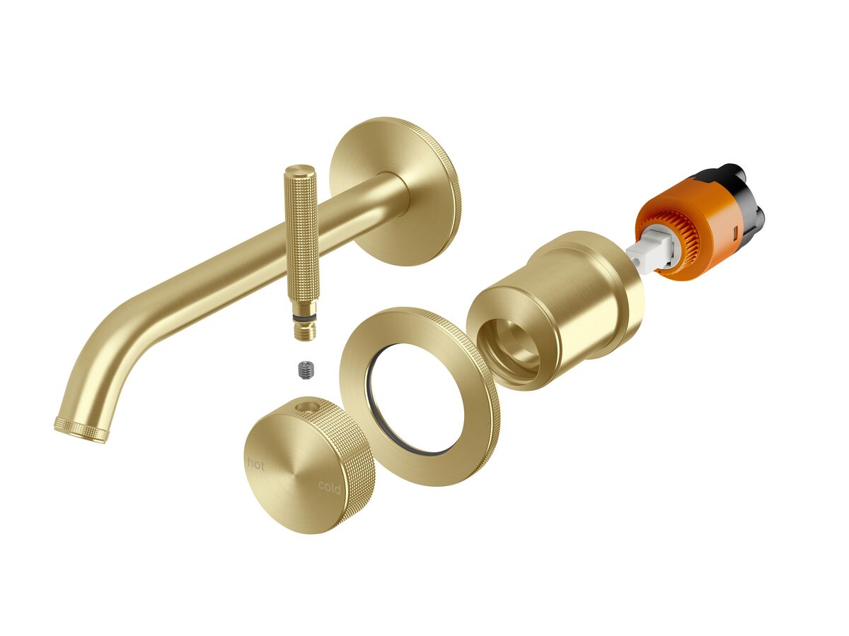 reece Milli Etch Wall Basin/Bath Mixer Tap Set Round Backplate Brushed Gold (6 Star) Lead Free