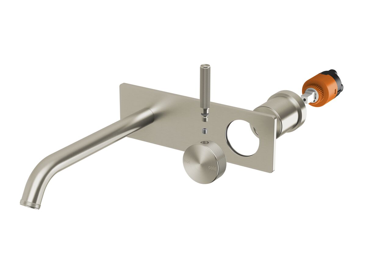 Reece Milli Etch Wall Basin/Bath Mixer Tap Set Square Backplate Brushed Nickel (6 Star) Lead Free