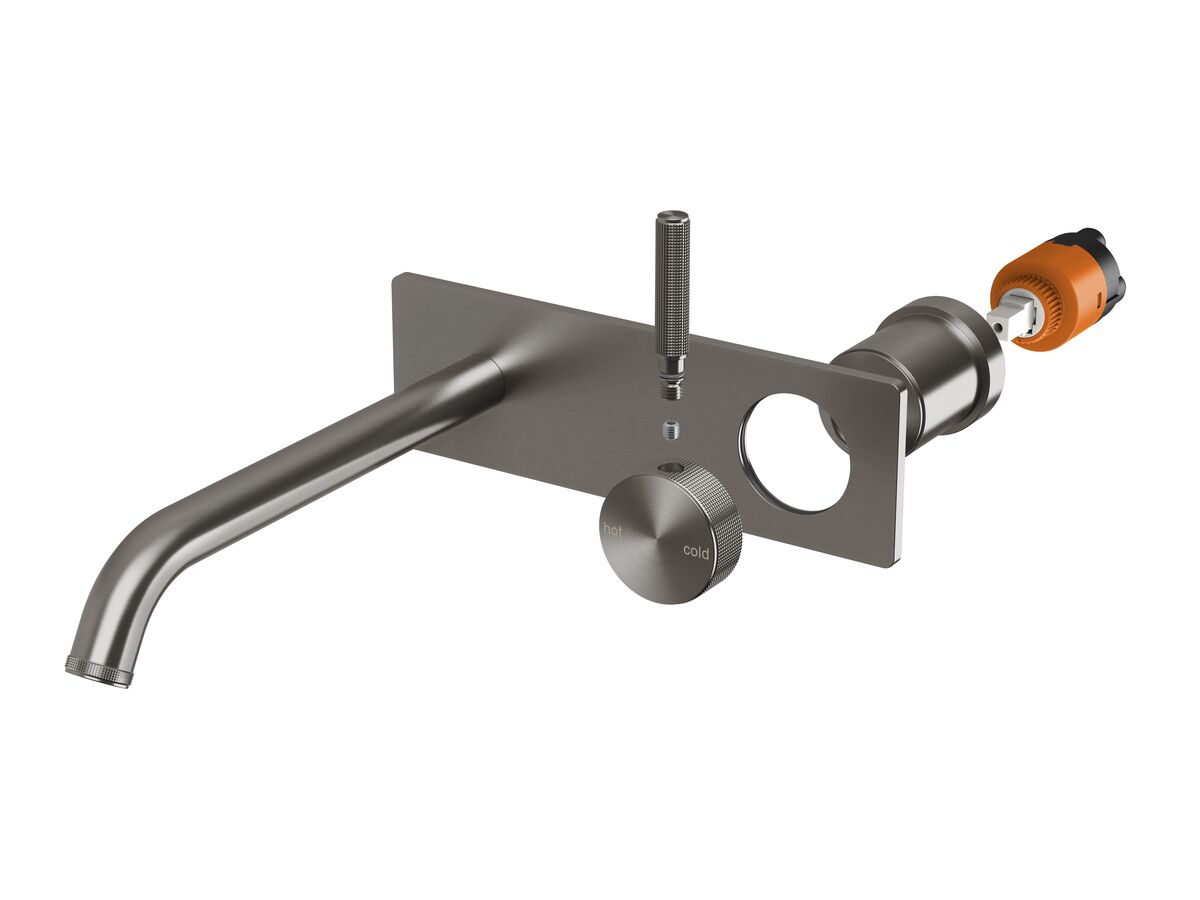 Reece Milli Etch Wall Basin/Bath Mixer Tap Set Square Backplate Brushed Gunmetal (6 Star) Lead Free