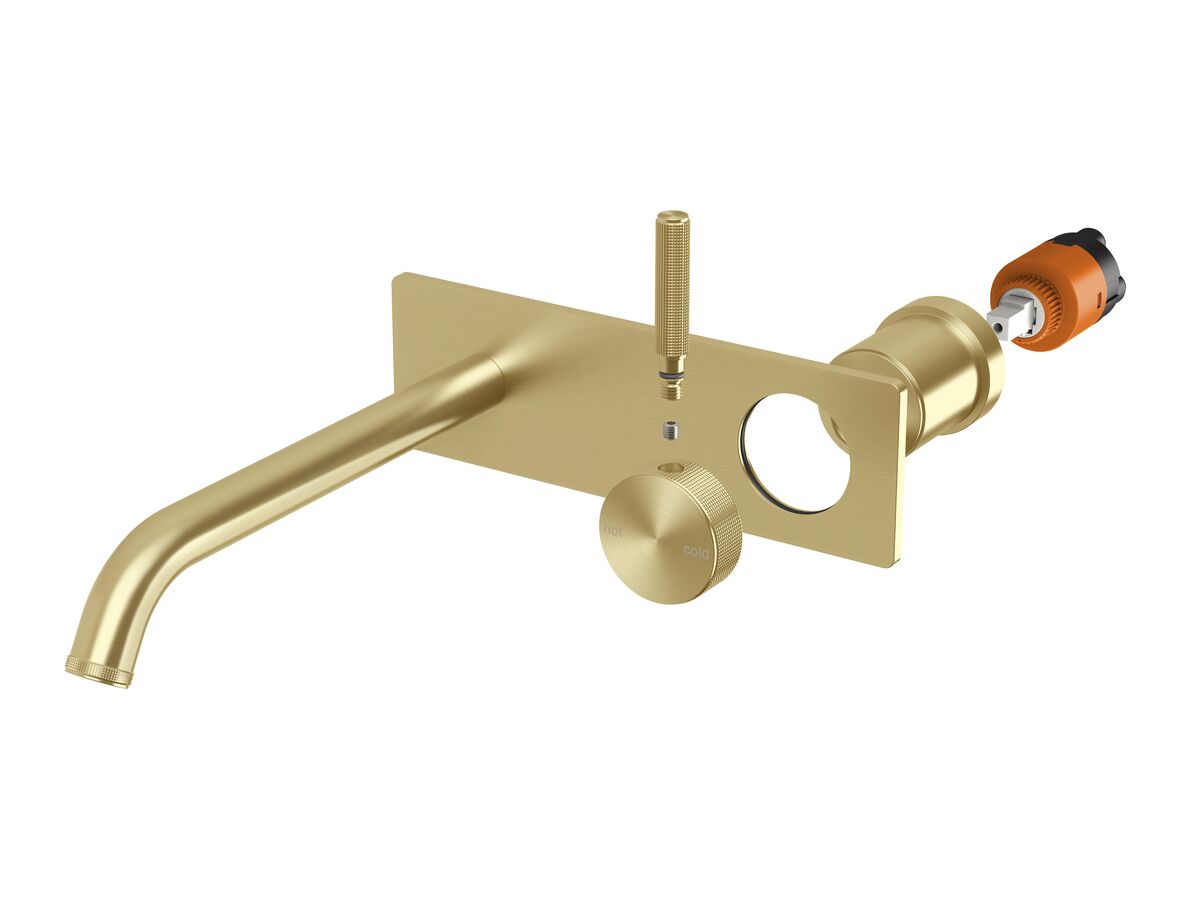 Reece Milli Etch Wall Basin/Bath Mixer Tap Set Square Backplate Brushed Gold (6 Star) Lead Free
