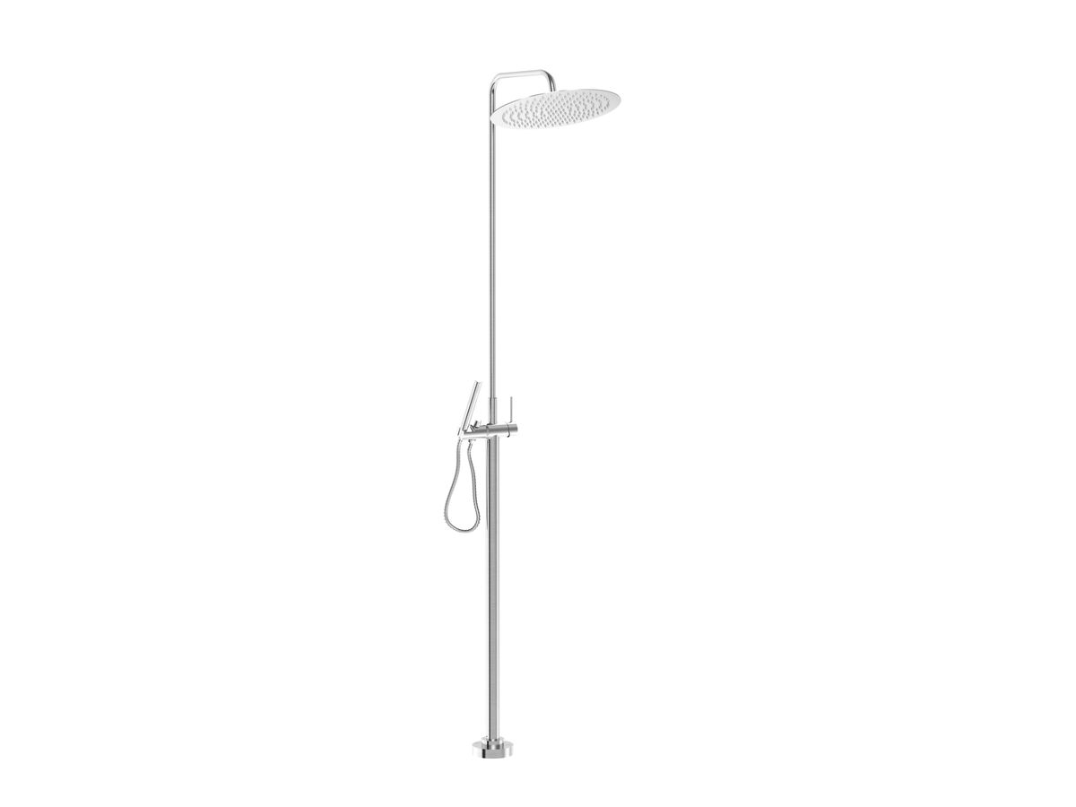 reece Milli Inox Freestanding Twin Rail Shower & 300mm Overhead with Bottom Rail Water Inlet Stainless Steel (3 Star) reece Milli Inox Freestanding Twin Rail Shower & 300mm Overhead with Bottom Rail Water Inlet Stainless Steel (3 Star)