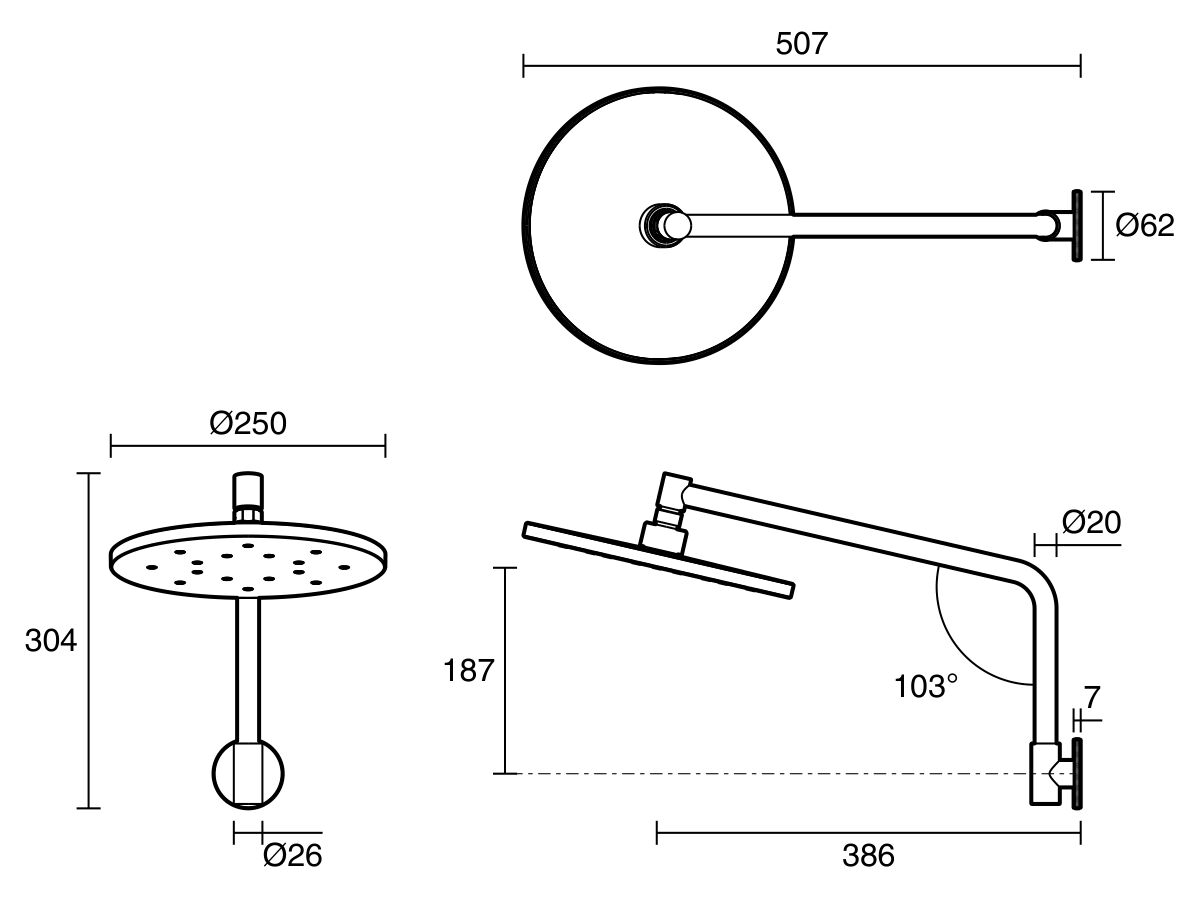 Reece Milli Marq Edit Overhead Shower With Arm 250mm Brushed Gold (4 Star)