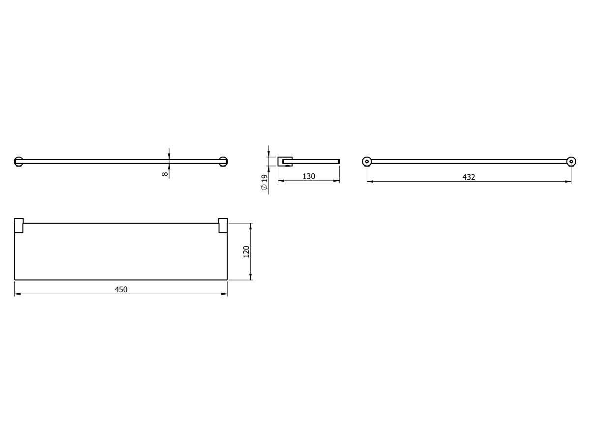 Reece Milli Meld Edit Glass Shelf 450mm Brushed Gold