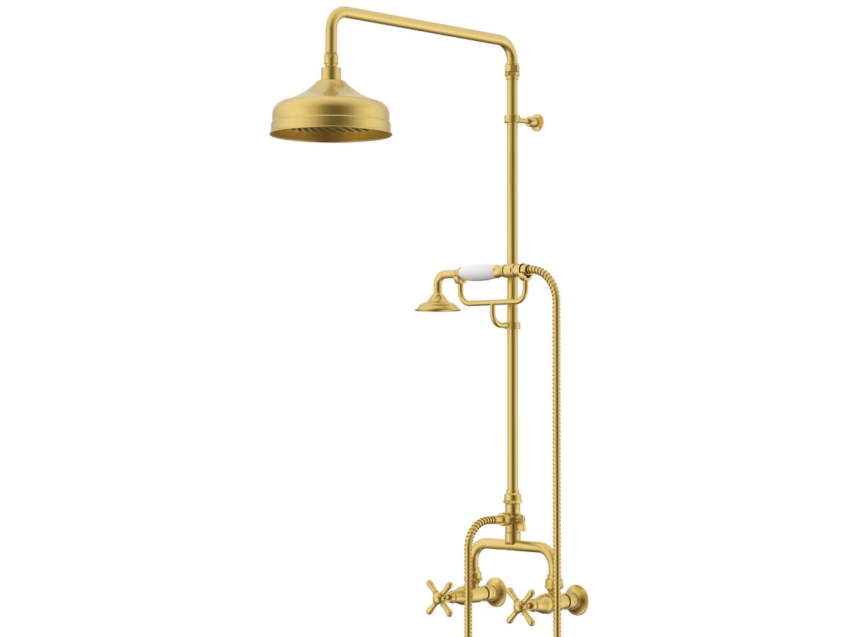 reece Milli Monument Edit Exposed Twin Telephone Shower Set Cross Handles Brushed Gold (3 Star)