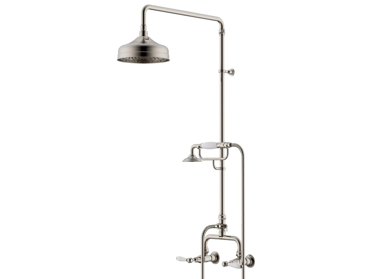 reece Milli Monument Edit Exposed Twin Telephone Shower Set Lever Porcelain Handles Brushed Nickel (3 Star)