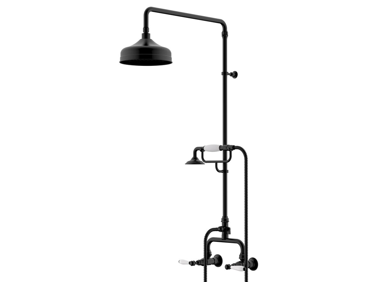 reece Milli Monument Edit Exposed Twin Telephone Shower Set Lever Porcelain Handles Matte Black (3 Star)