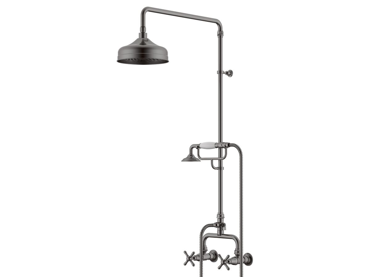 reece Milli Monument Edit Exposed Twin Telephone Shower Set Cross Handles Brushed Gunmetal (3 Star)