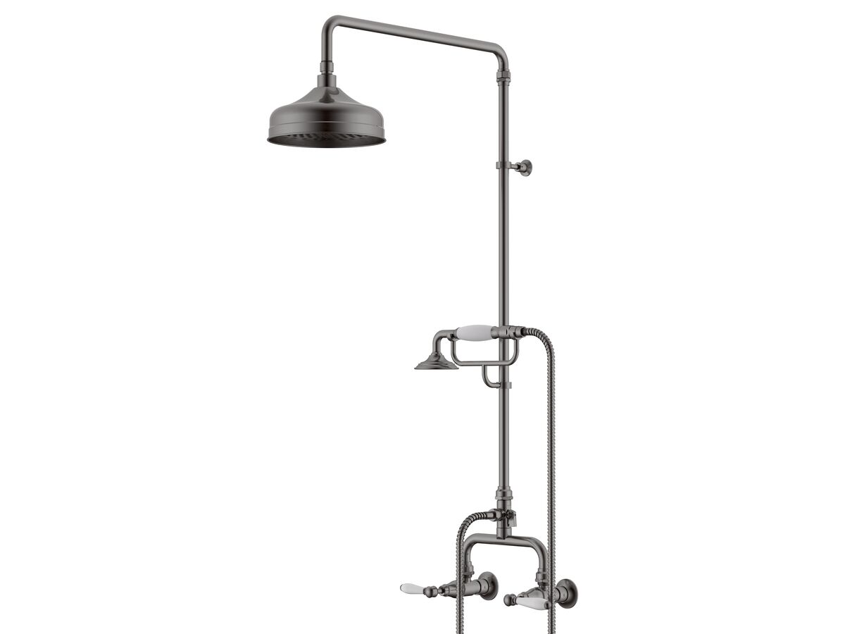 reece Milli Monument Edit Exposed Twin Telephone Shower Set Lever Porcelain Handles Brushed Gunmetal (3 Star)