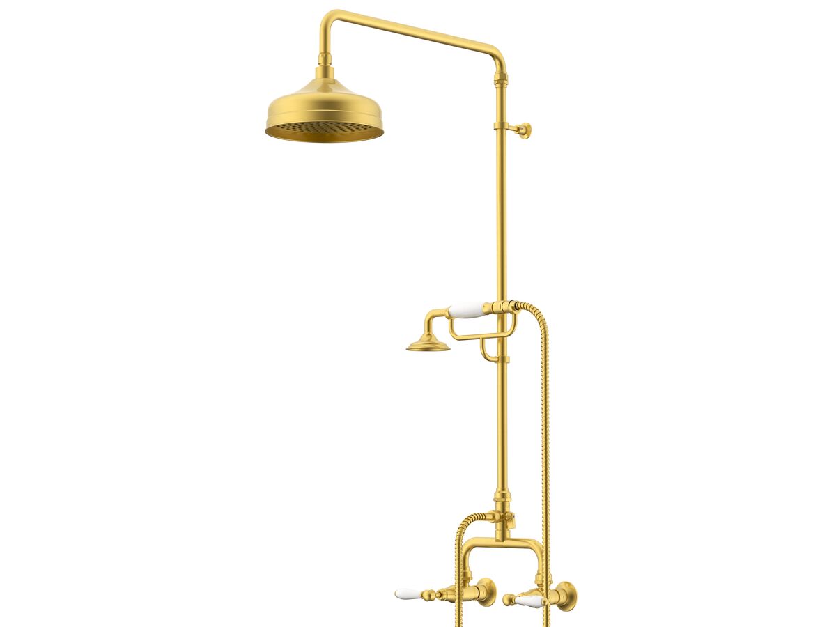 reece Milli Monument Edit Exposed Twin Telephone Shower Set Lever Porcelain Handles Brushed Gold (3 Star)
