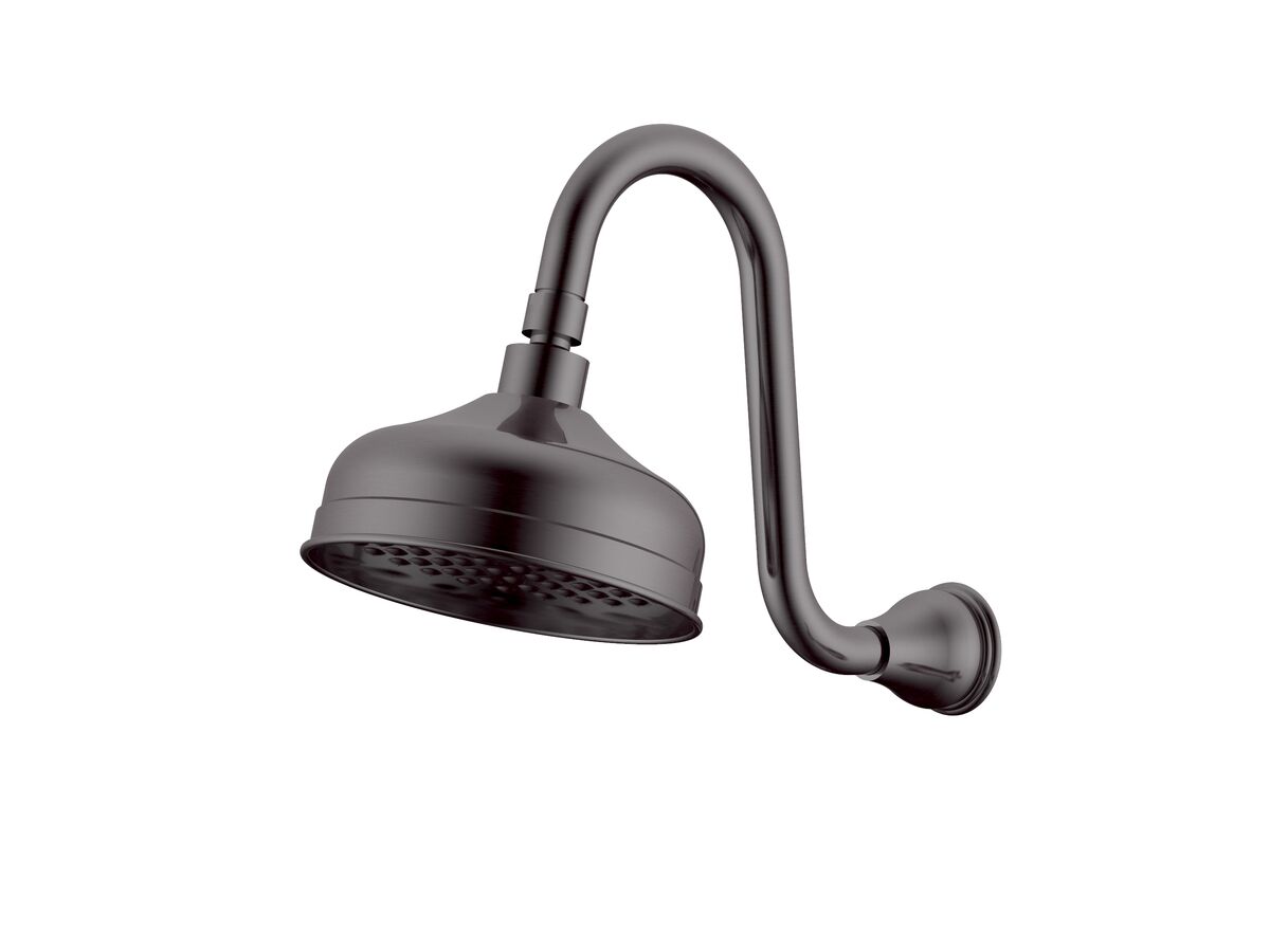 reece Milli Monument Edit Gooseneck Shower Arm & Rose Brushed Gunmetal (3 Star)
