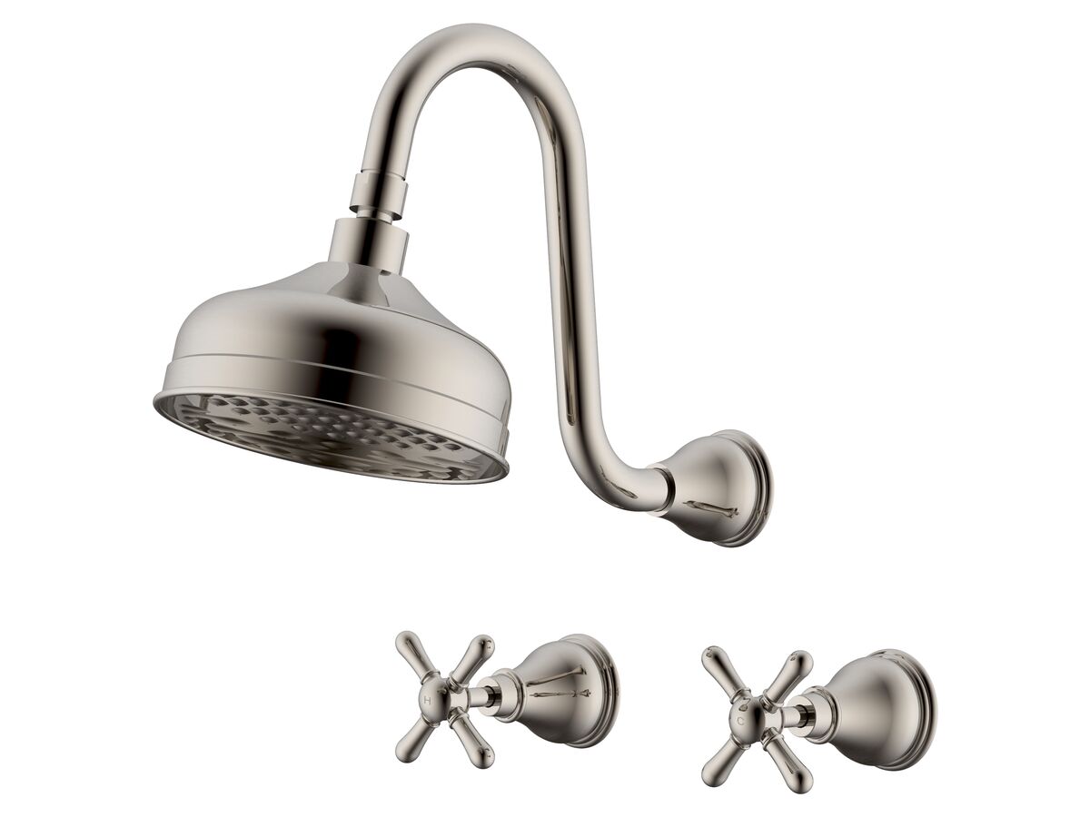reece Milli Monument Edit Gooseneck Shower Set Cross Handles Brushed Nickel (3 Star)