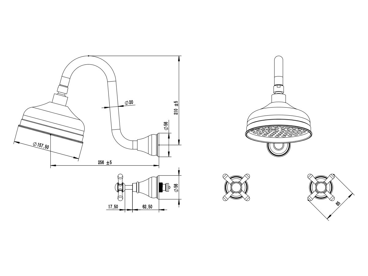 Reece Milli Monument Edit Gooseneck Shower Set Cross Handles Chrome (3 Star)