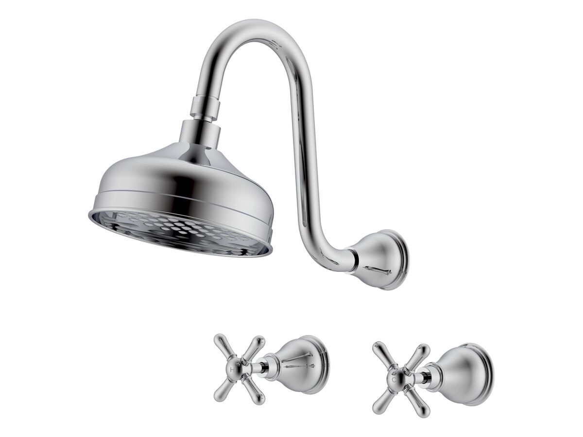 reece Milli Monument Edit Gooseneck Shower Set Cross Handles Chrome (3 Star)