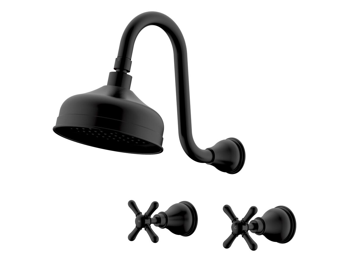 reece Milli Monument Edit Gooseneck Shower Set Cross Handles Matte Black (3 Star)